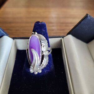 Navajo Sterling Silver and Sugilite Ring Signed Nakai Size 5.75 Vintage Antique